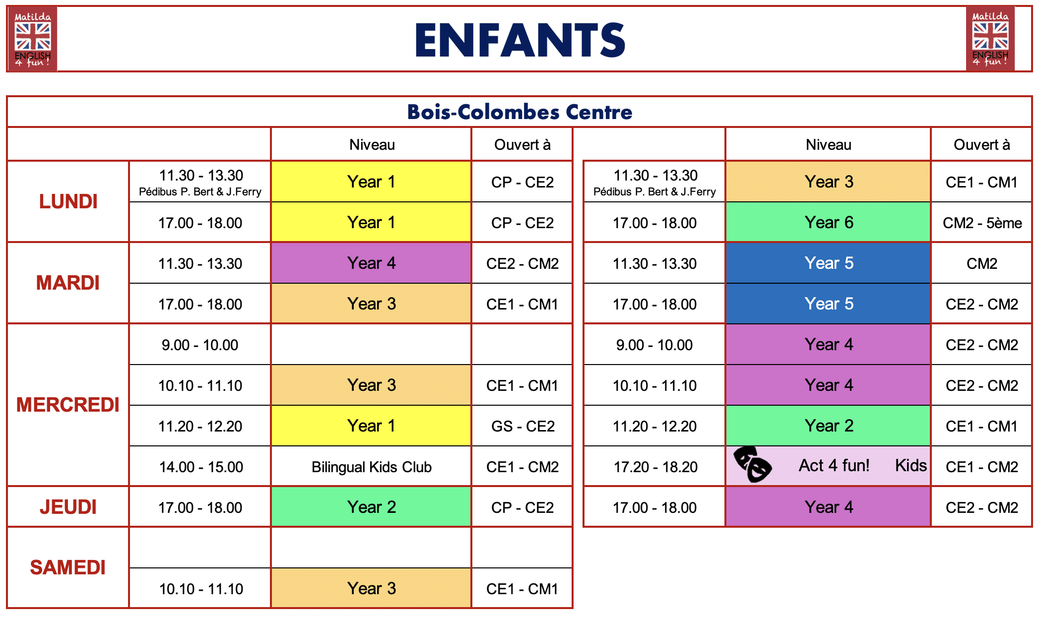 Horairesz 26-27 pour enfants a Bois-Colombes